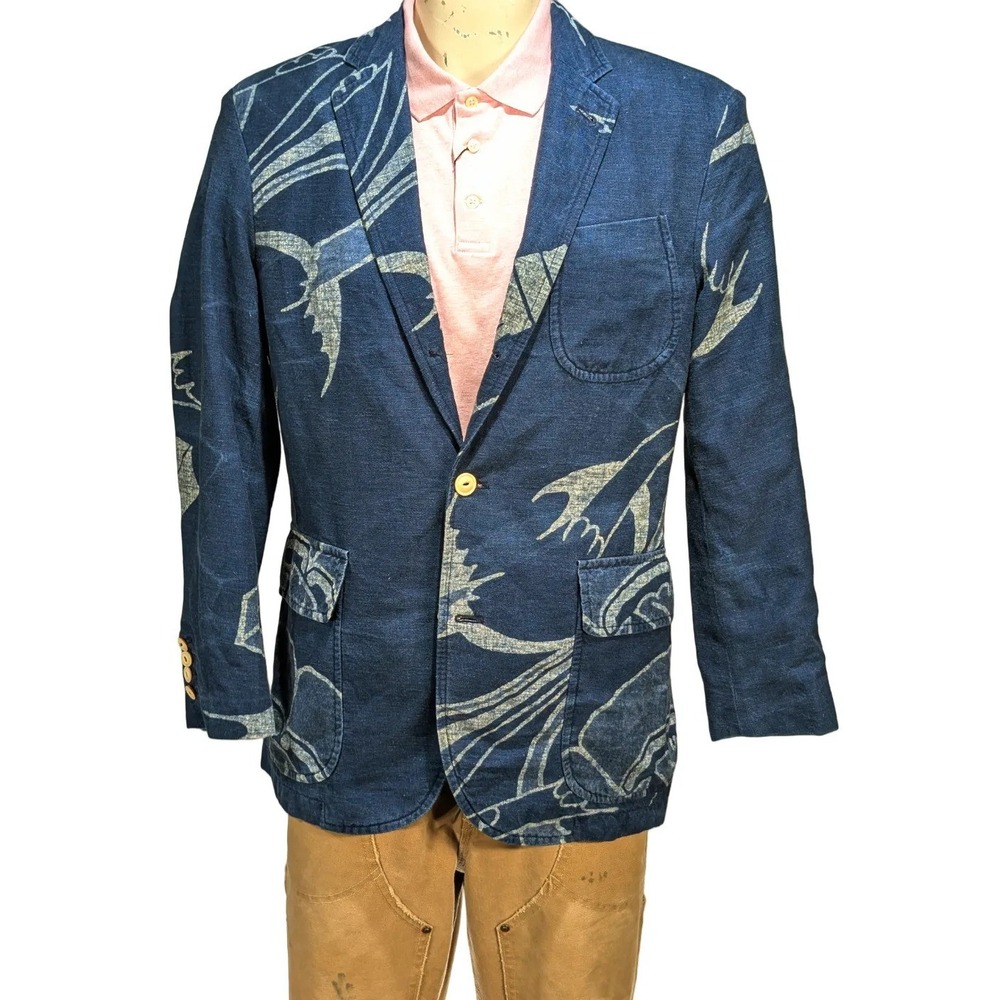 VTG Polo Ralph Lauren Cotton Linen Abstract Print Blazer Sport Coat Sz 40R EUC